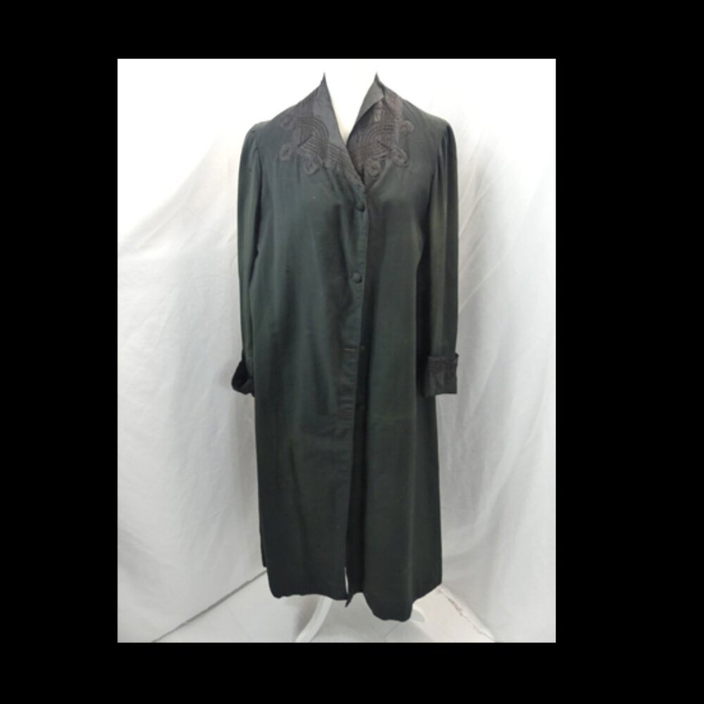Antique Black Full Length Coat with Corde Applied Trim